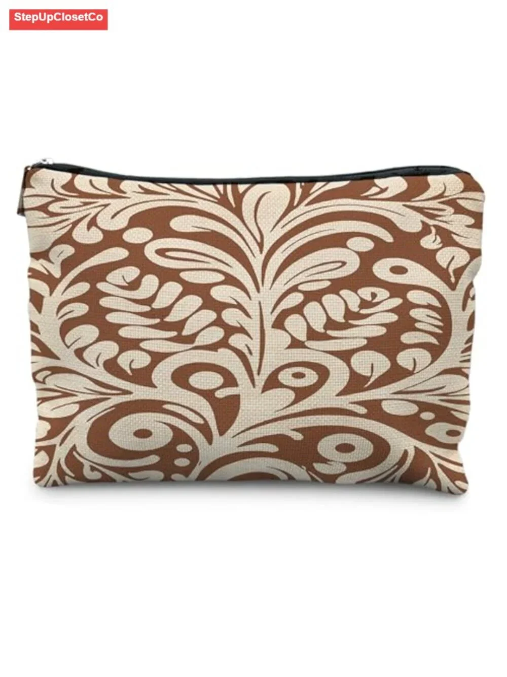 Boho Floral Canvas Makeup Bag Travel Toiletry Pouch Linen Zipper Organizer for